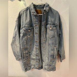 American Eagle long denim jean jacket size women’s Large